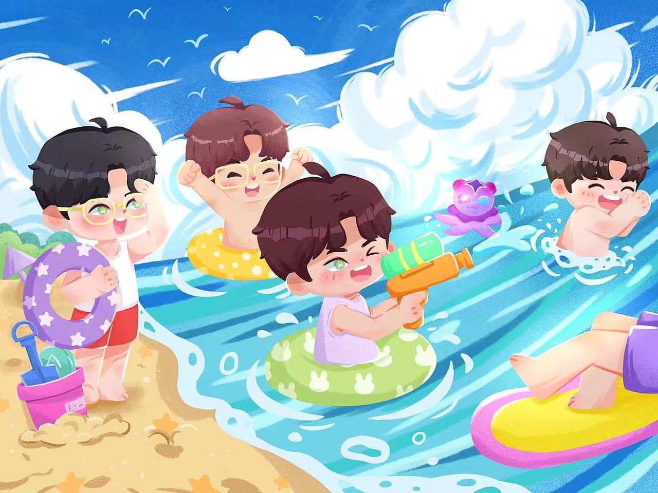 夏日海滩（图ZMzAyNzAyMjMy） - 儿童插画 - 站酷设计师七七热苏打原创素材 - 站酷ZCOOL