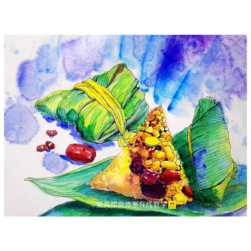 端午节线描粽子绘画
