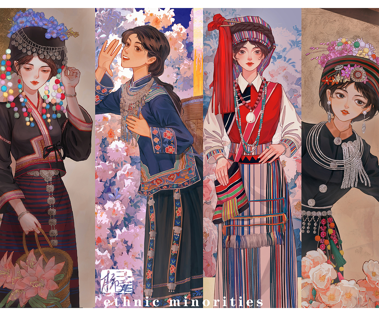 （民族风情插画）少数民族女孩（图ZMzQ2Njg4Mzg4） - 艺术插画 - 站酷设计师柿子葉原创素材 - 站酷ZCOOL