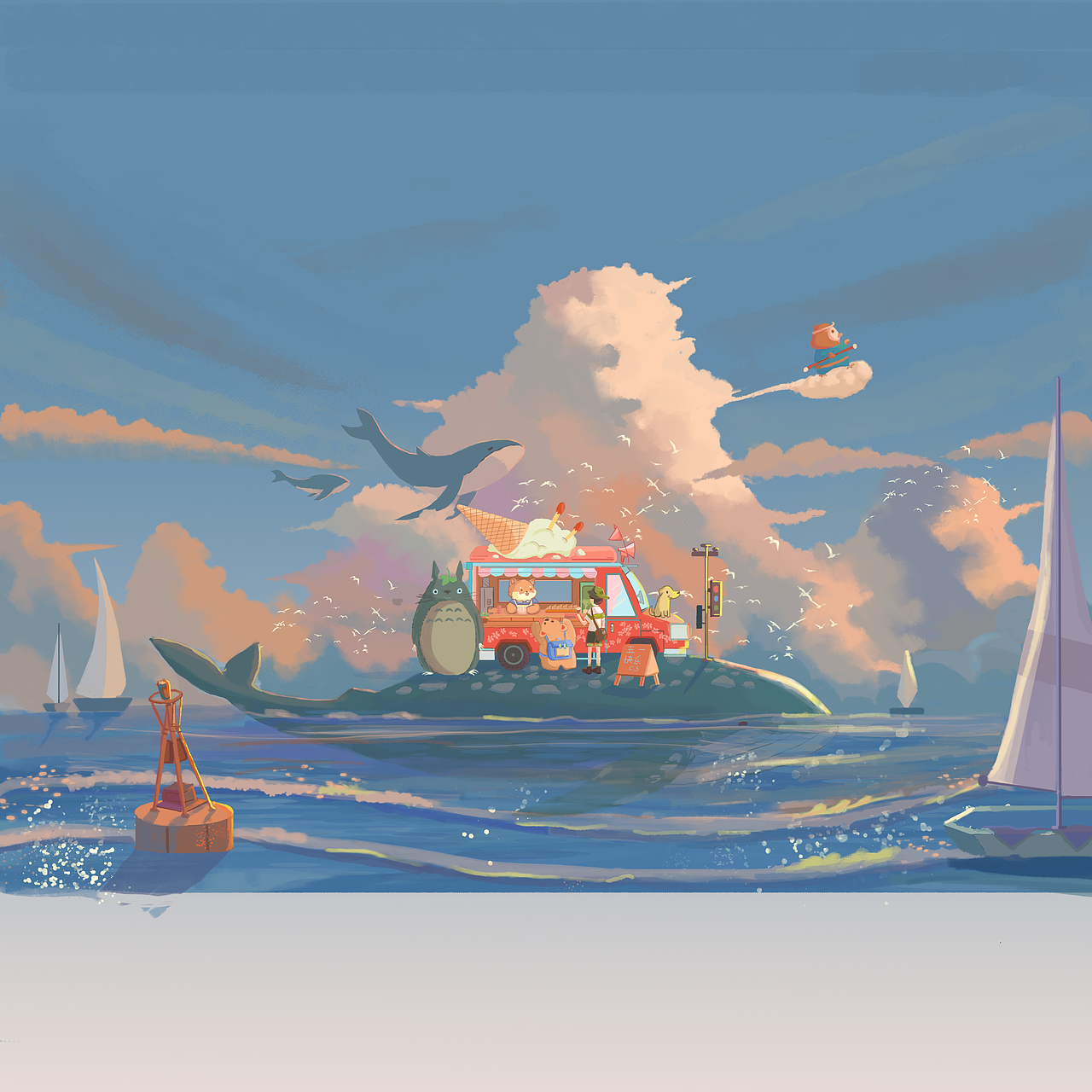 天空与鲸鱼（图ZMjk5NDcxMjMy） - 艺术插画 - 站酷设计师圣诞树下的礼物原创素材 - 站酷ZCOOL