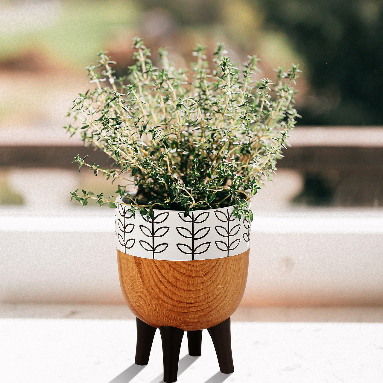 双陶瓷仿木花盆