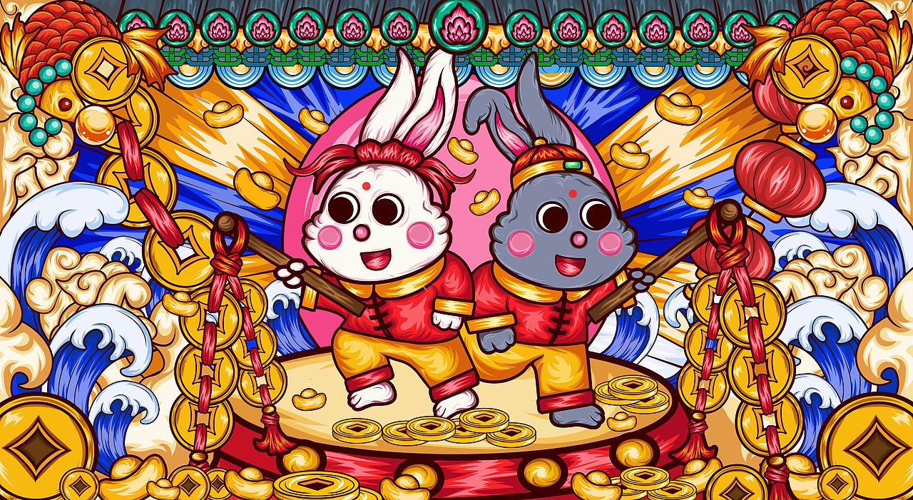 兔子国潮 钱 插画 矢量插画（图ZMzA5MDIzNjQ4） - 商业插画 - 站酷设计师大杨-原创素材 - 站酷ZCOOL