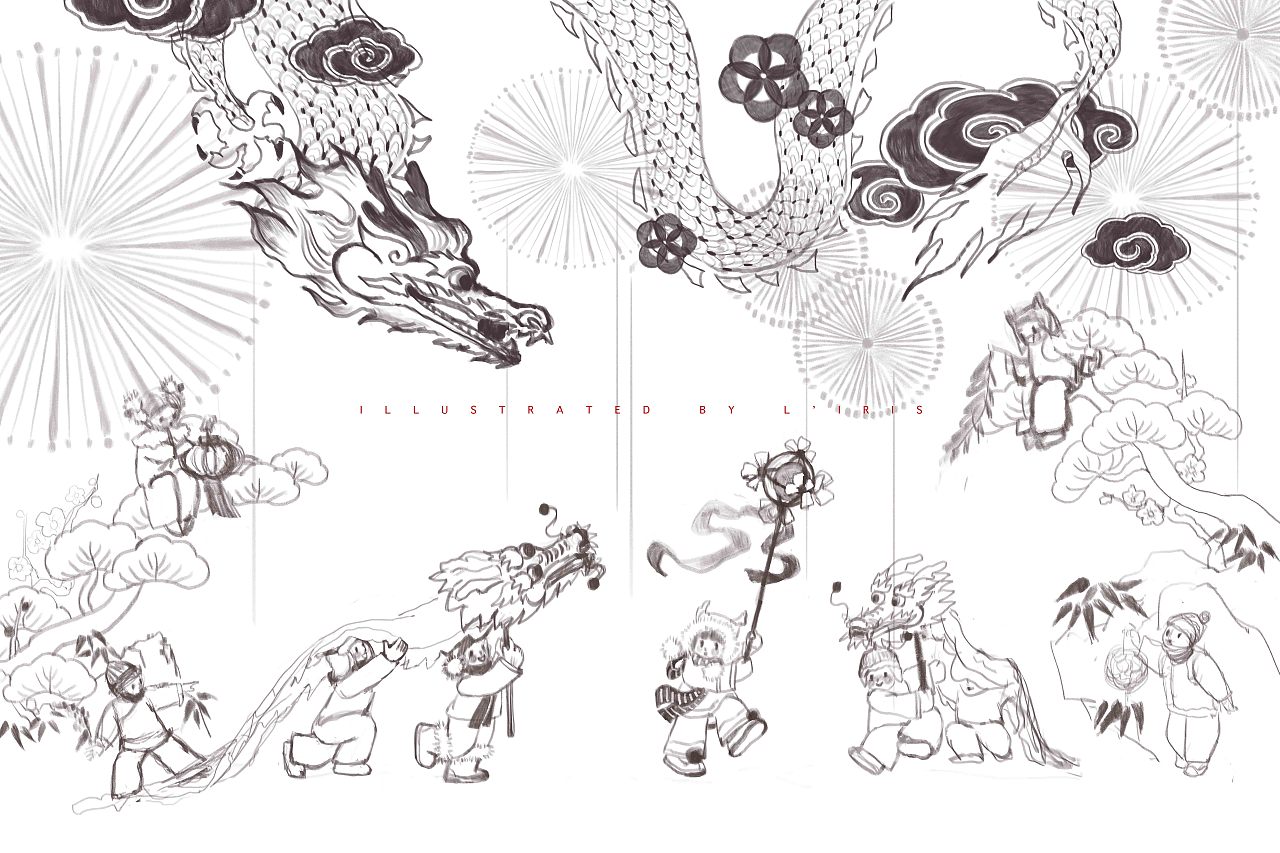 新春国风插画 |《欢喜龙腾过大年》（图ZMzYwMDY2MTM2） - 商业插画 - 站酷设计师石榴LIRIS原创素材 - 站酷ZCOOL