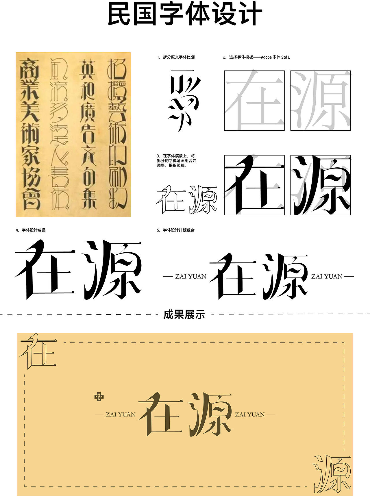 参考民国字体 对"在源"进行再创作