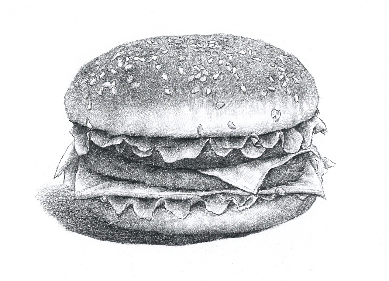 素描汉堡绘画步骤