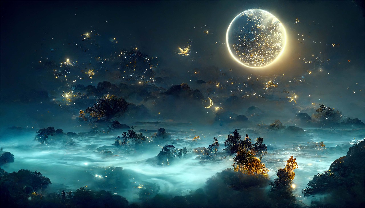 星空瀑布海水月