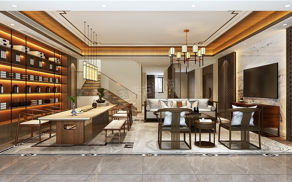 重庆清水溪双拼别墅设计方案,南山澜新中式装修效果图