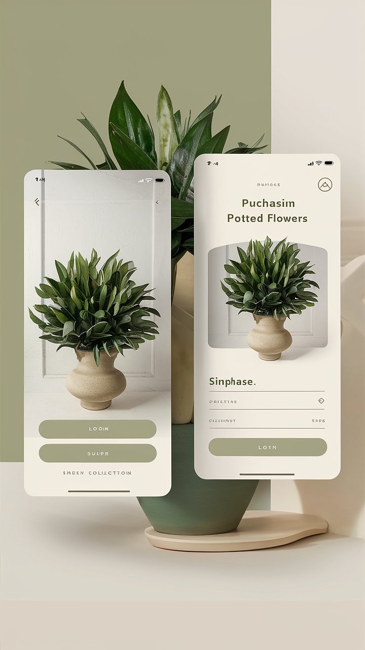用AI绘画创作的关于绿植的移动端app登录注册页
