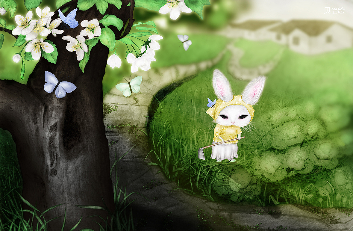 原创作品插画创作习作唯美手绘彩铅写实兔子插画贝怡绘贝怡绘品牌vi