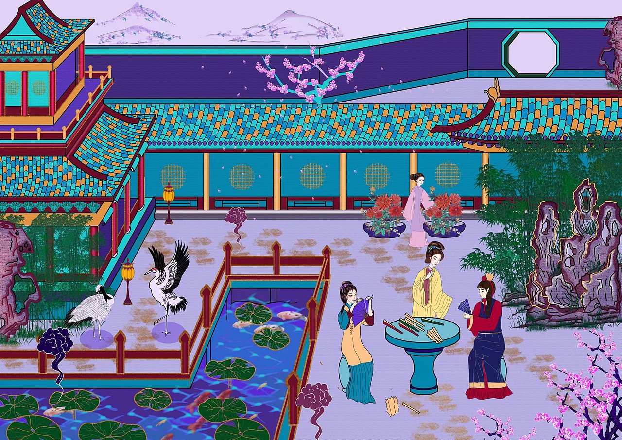 以《红楼梦》为主题的现代插画设计（图ZMzAwOTU1MzE2） - 绘本 - 站酷设计师裴裴pqy原创素材 - 站酷ZCOOL