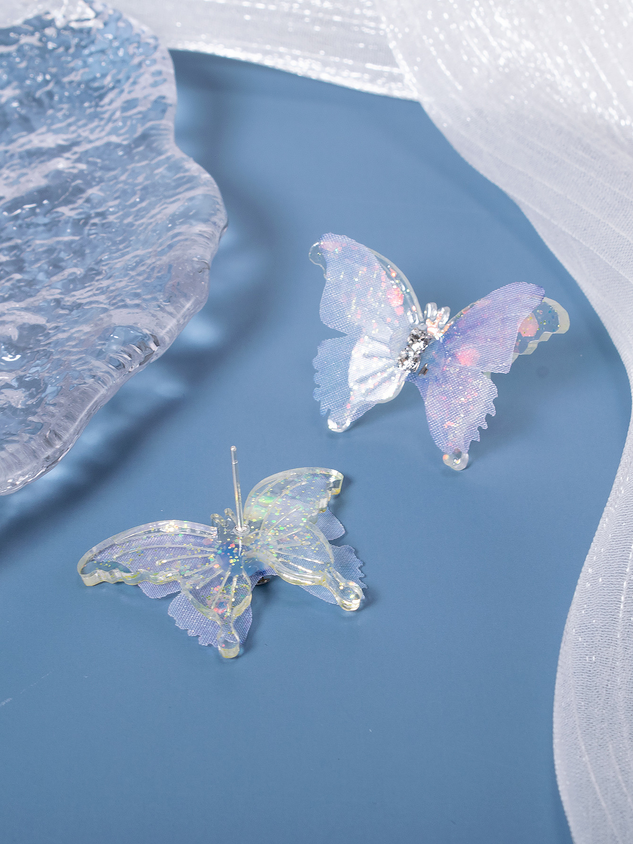饰品-镶钻网纱蝴蝶耳环
