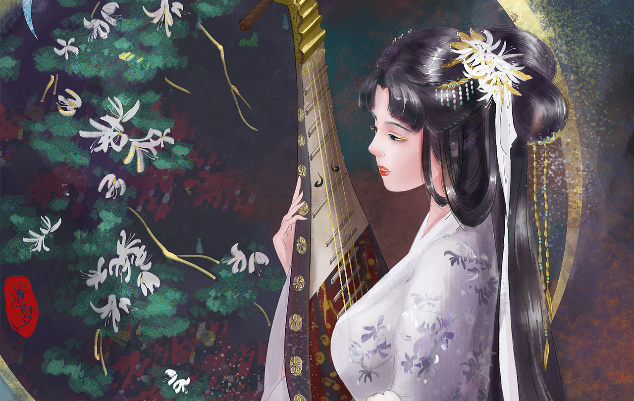 琵琶语-玉树后庭花（图ZMzA0MjIxNzEy） - 创作习作 - 站酷设计师薰梦原创素材 - 站酷ZCOOL