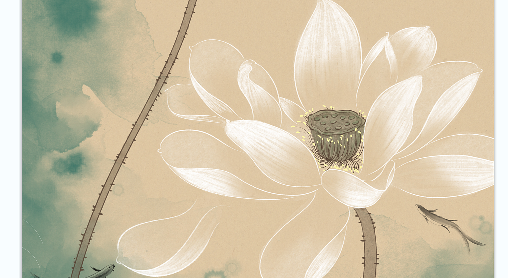新中式禅意荷花插画