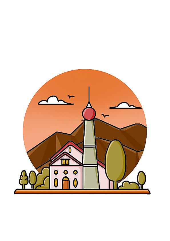 卡通建筑小场景插画