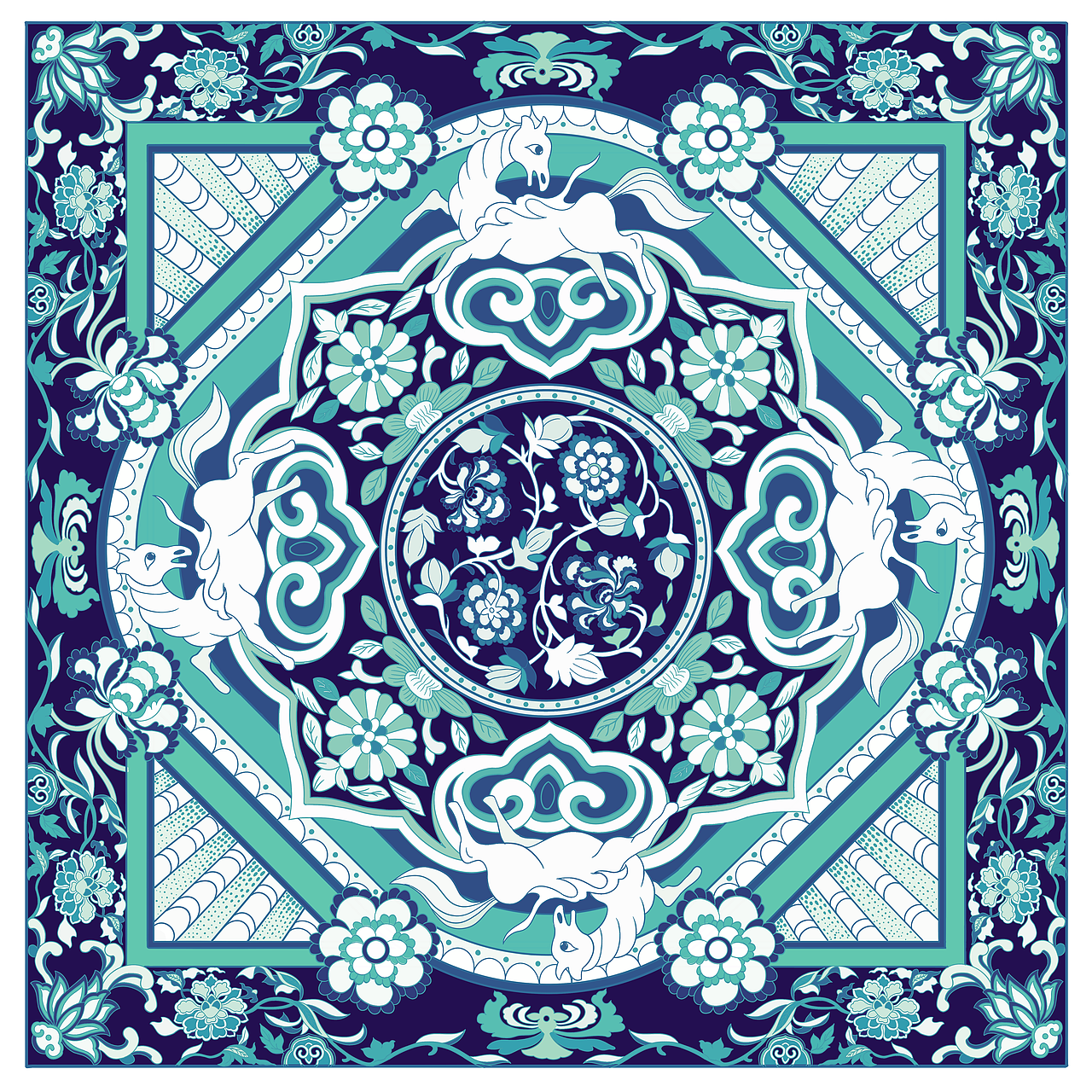 #丝巾设计#青花纹样商业插画设计