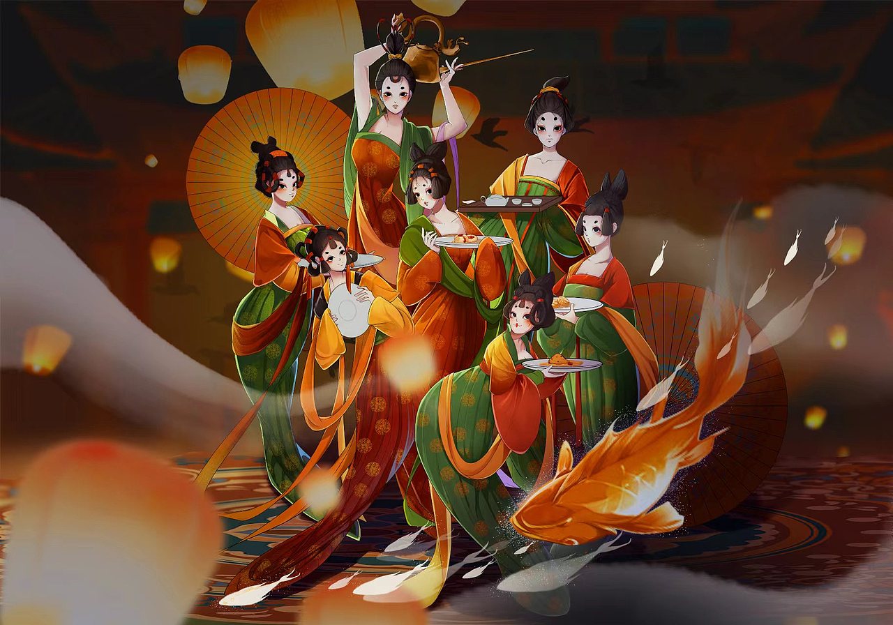 唐宫夜宴/梦唐婵悦（图ZMzAwNjEwOTk2） - 商业插画 - 站酷设计师萝呗呗原创素材 - 站酷ZCOOL