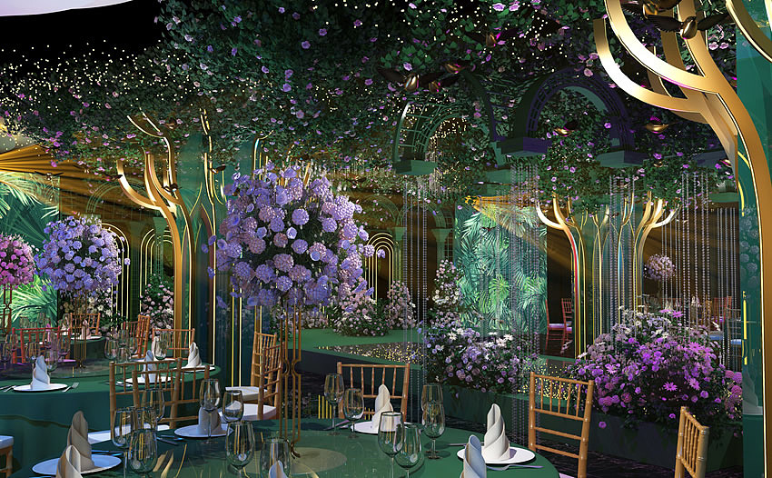 五星级酒店宴会厅标准:绿色森林主题风格宴会厅