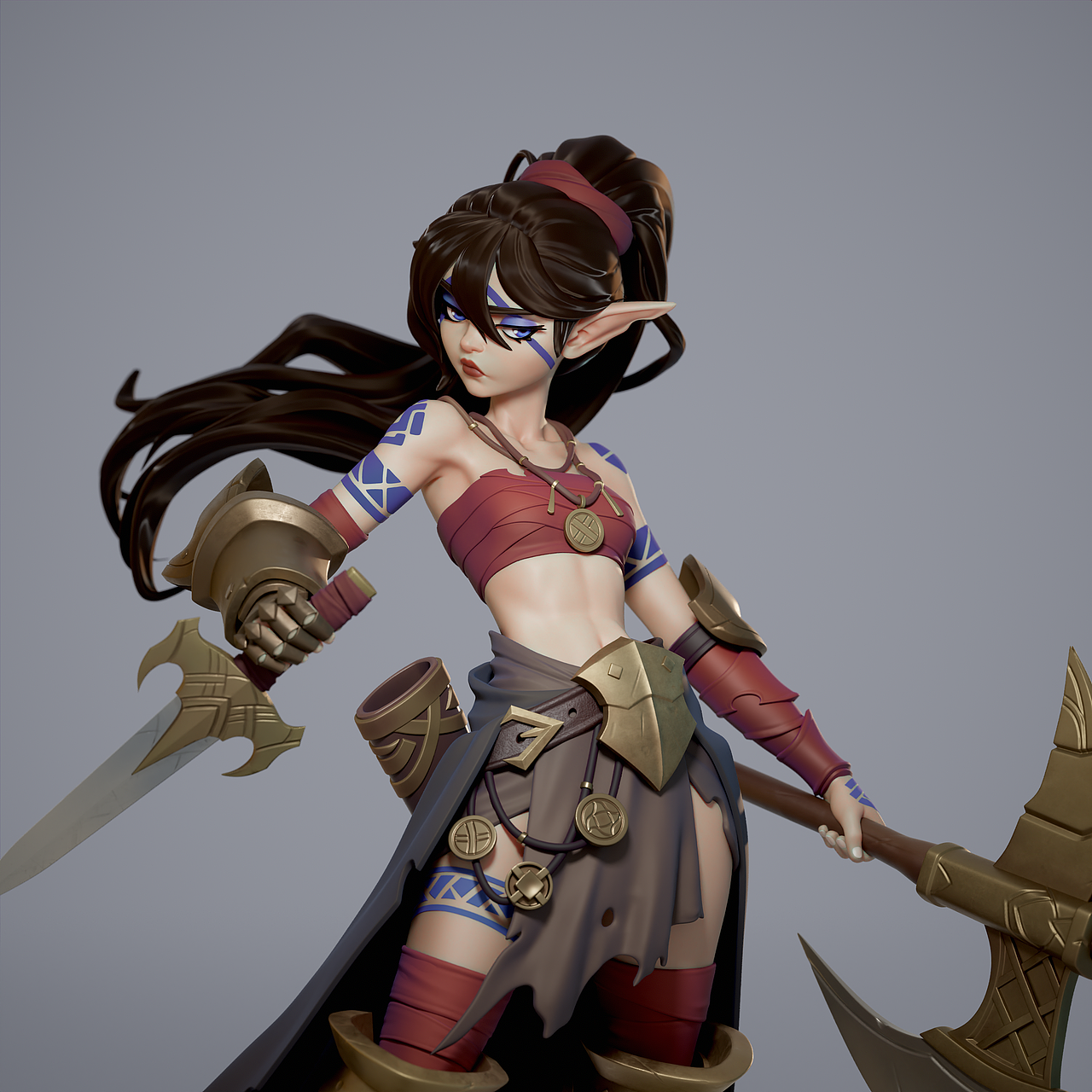 【3D建模】“女战士”角色模型