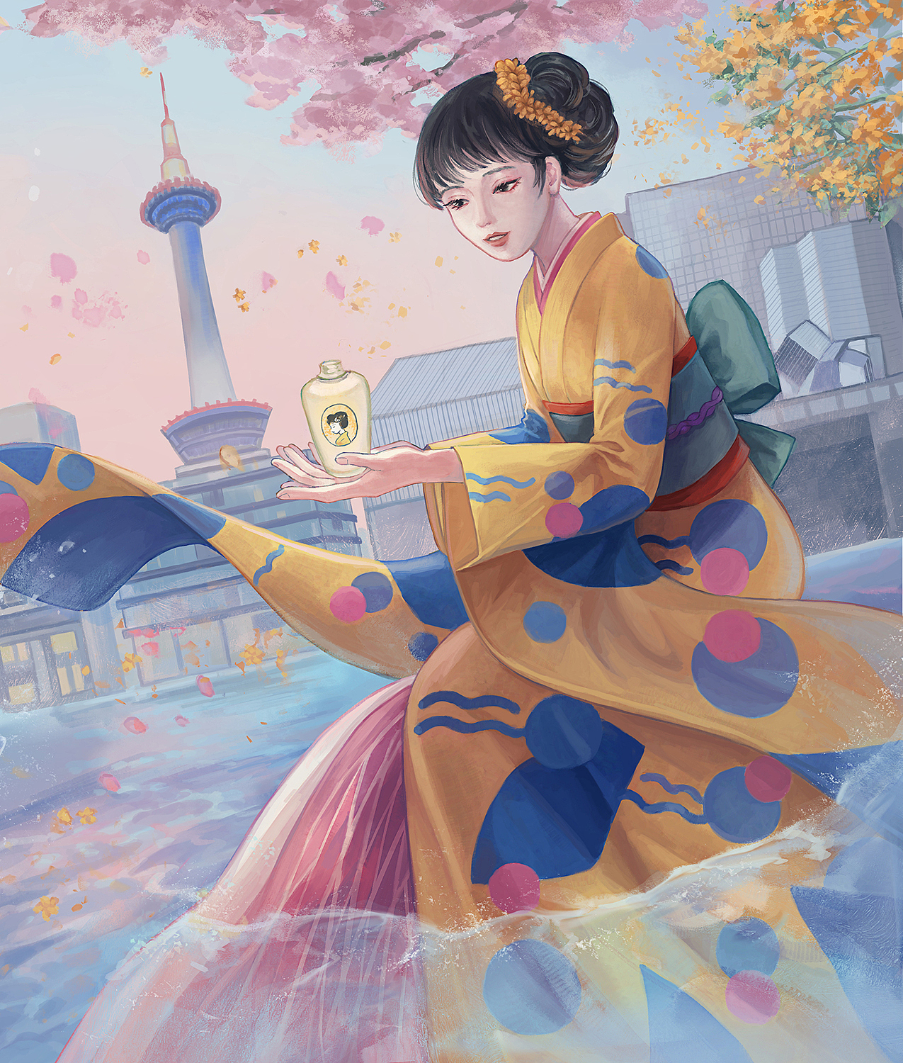 插画作业·京都纪念品香水Maiko yume插画设计