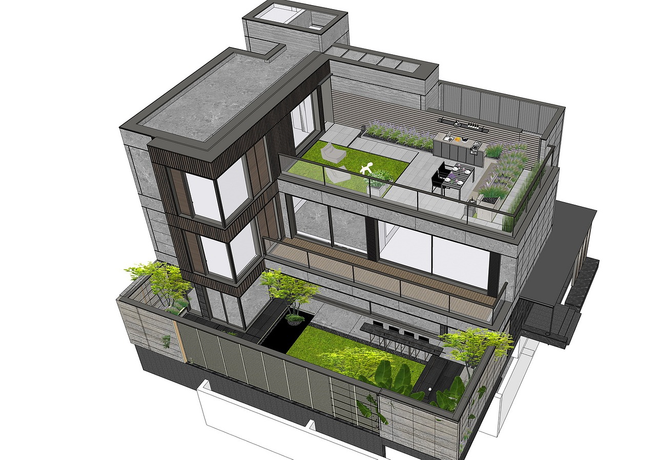 万科别墅庭院景观SU模型下载