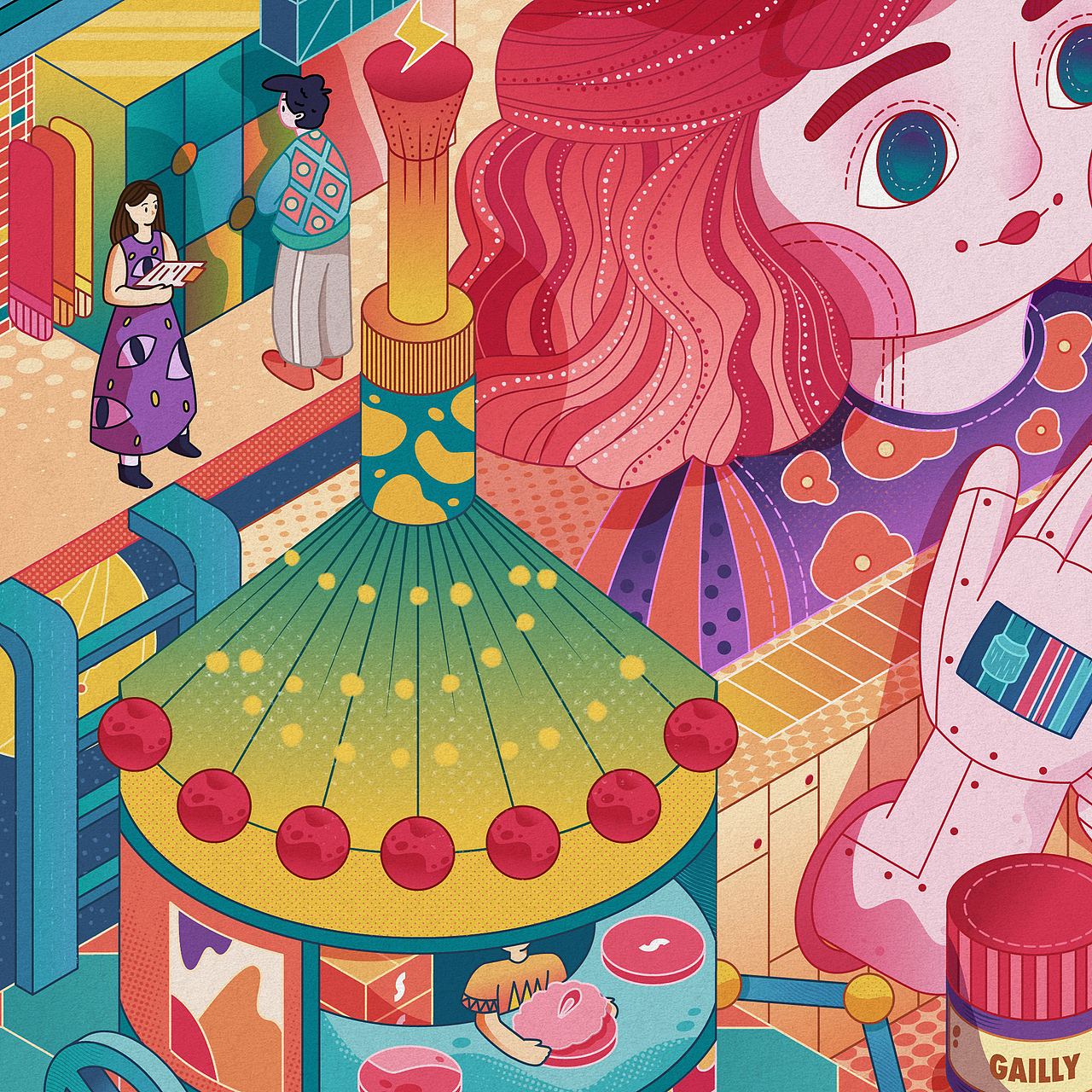 2.5D线性插画丨美妆游乐园（图ZMzIxMTc1NDQ4） - 商业插画 - 站酷设计师果酱袋子原创素材 - 站酷ZCOOL