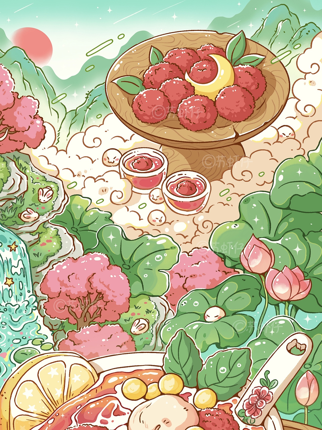 【4月-7月】喵子小铺子系列和美食插画