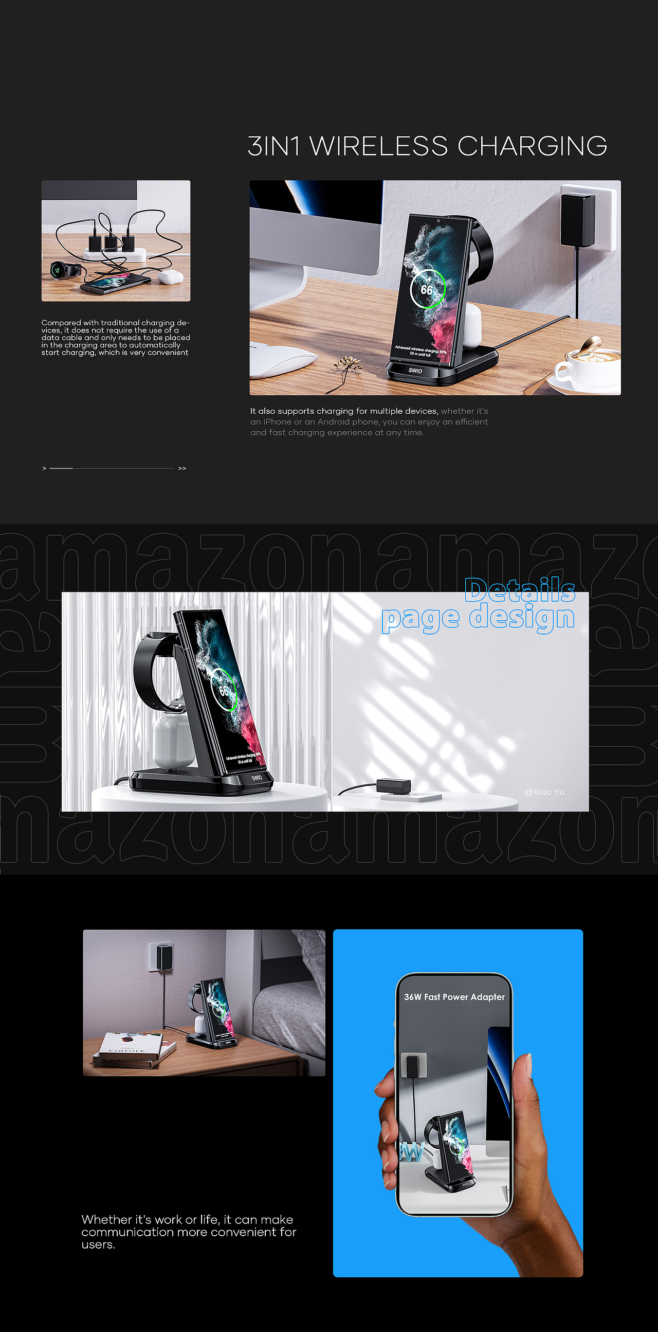 亚马逊3C套图/三合一无线充/平板无线充/户外头灯