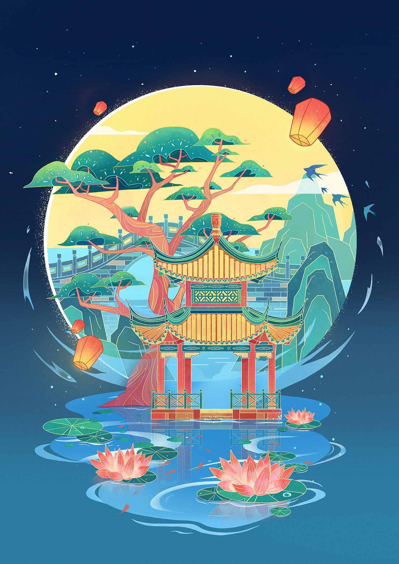 国潮插画 | 杭州▪雨水（图ZMzIyMjMwMjA4） - 商业插画 - 站酷设计师荒拾梦原创素材 - 站酷ZCOOL