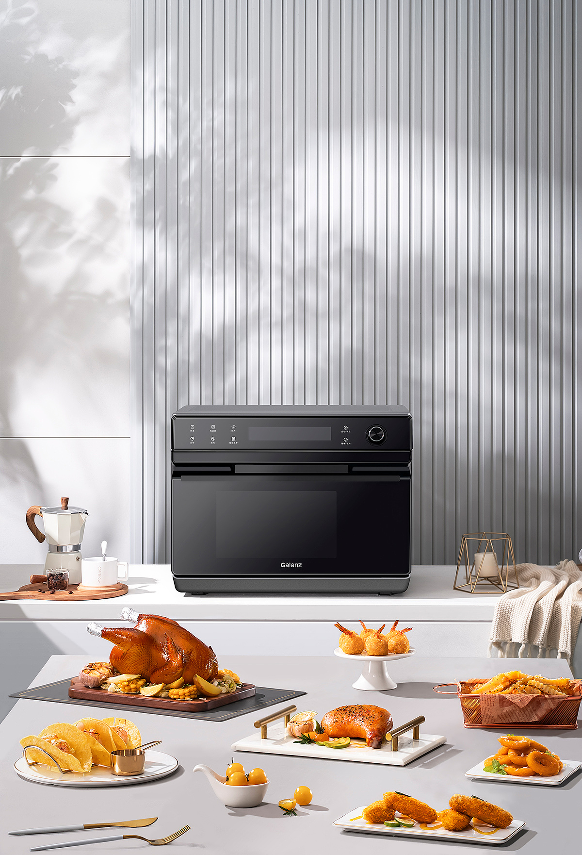 优雅简约白色场景/小家电/厨电蒸烤箱实景拍摄