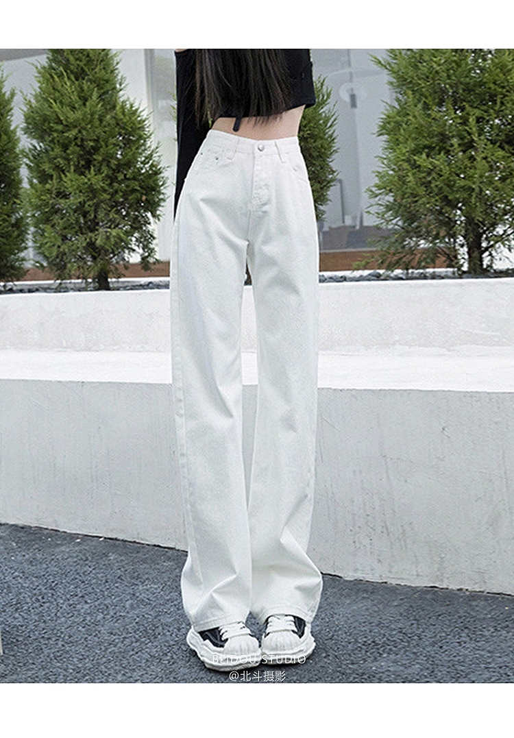模特拍摄 高腰阔腿牛仔长裤