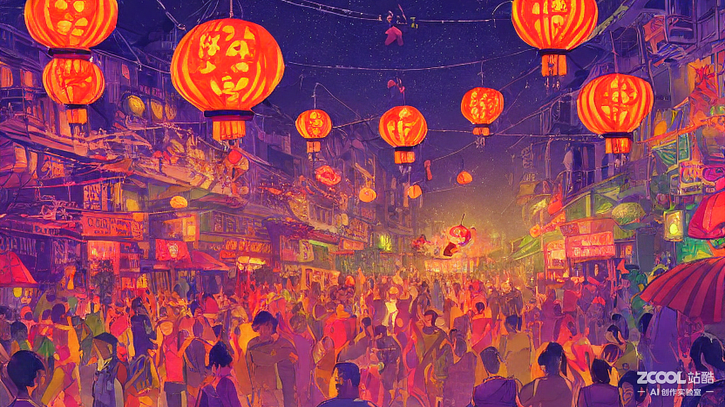 #AI创作实验室#夜晚人们在热闹的街道上看舞龙表演