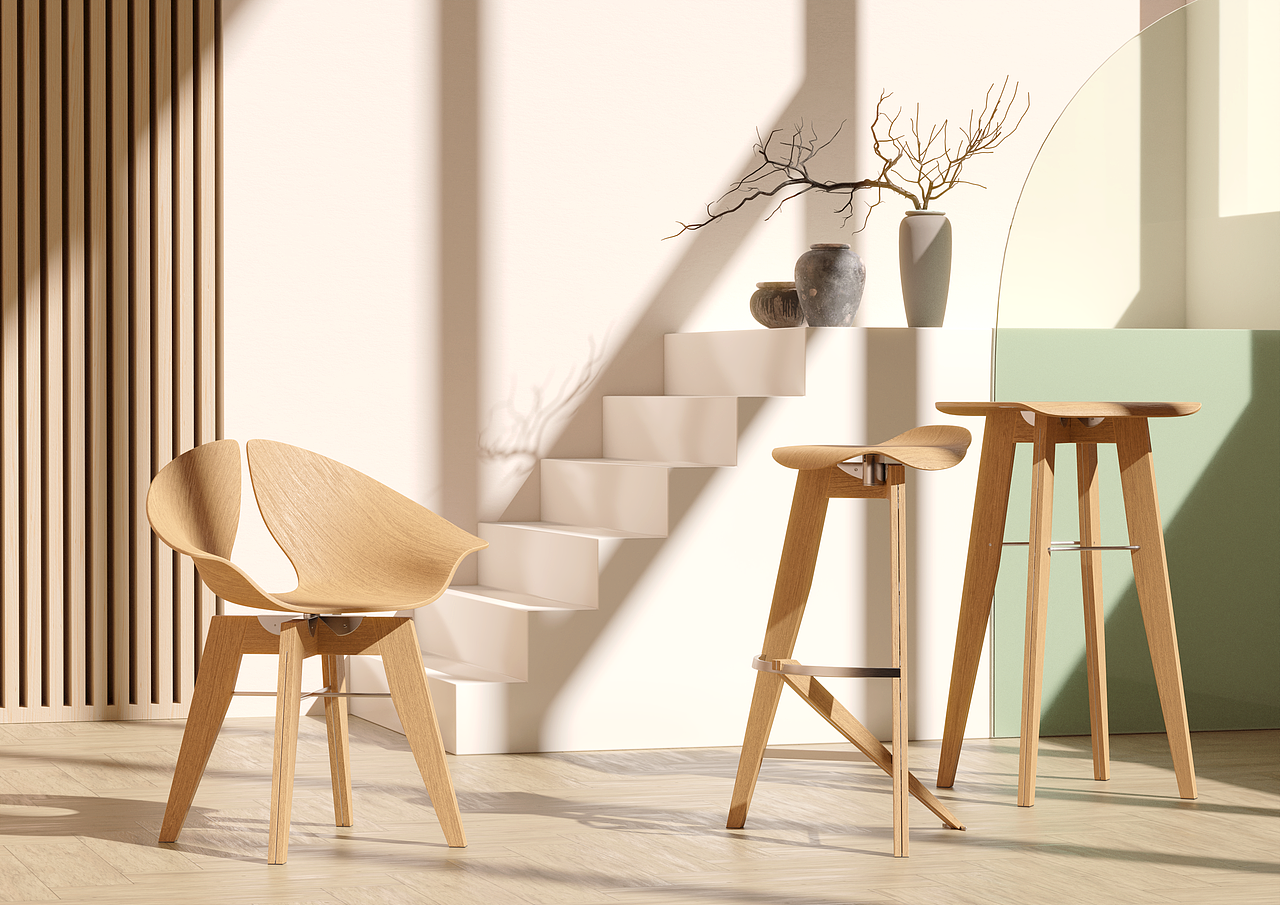 Pallante - 木质座椅 Segno 家具设计 / 产品渲染图