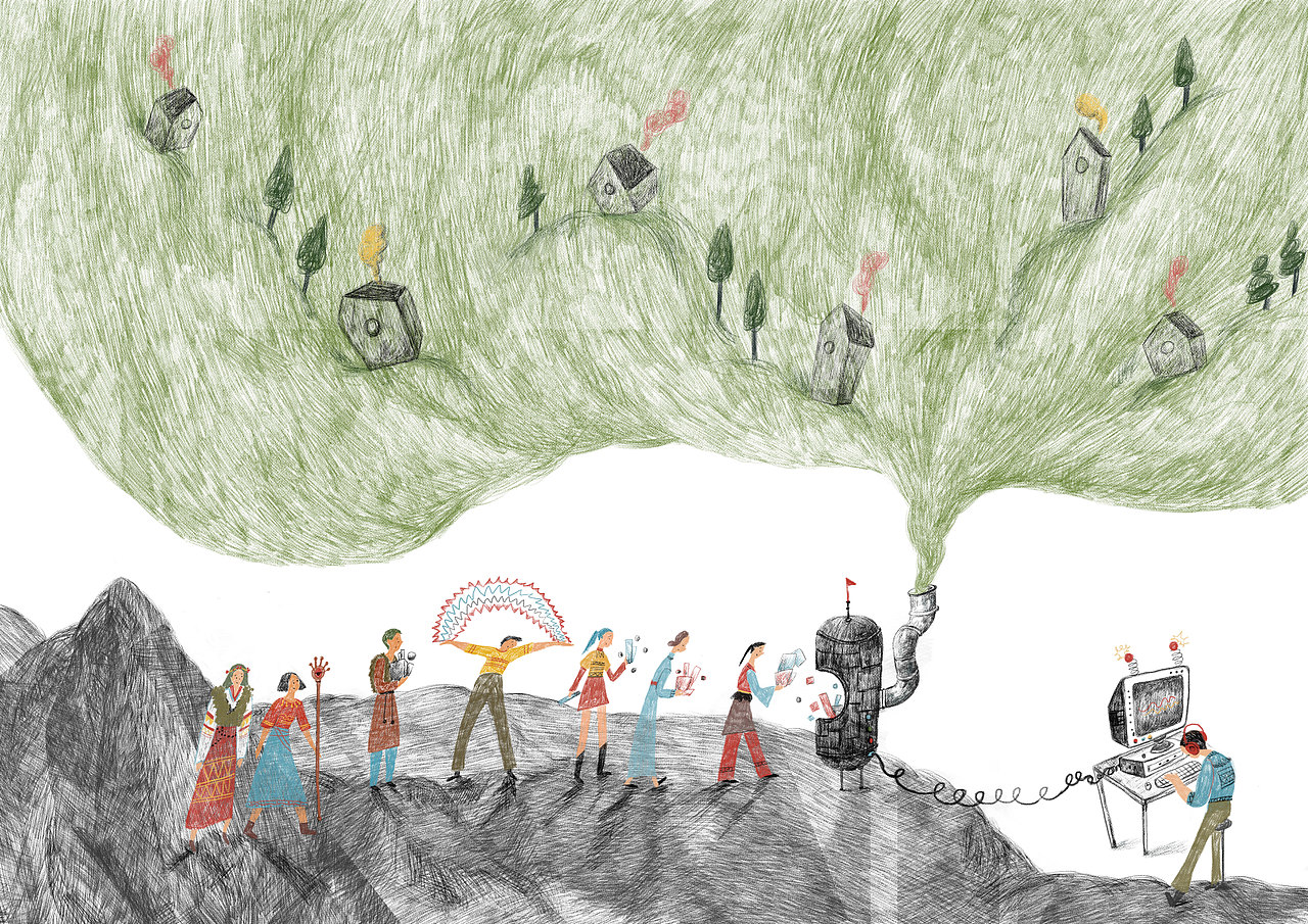 关于笔刷表现绿草地、绿窗帘、绿云朵的尝试