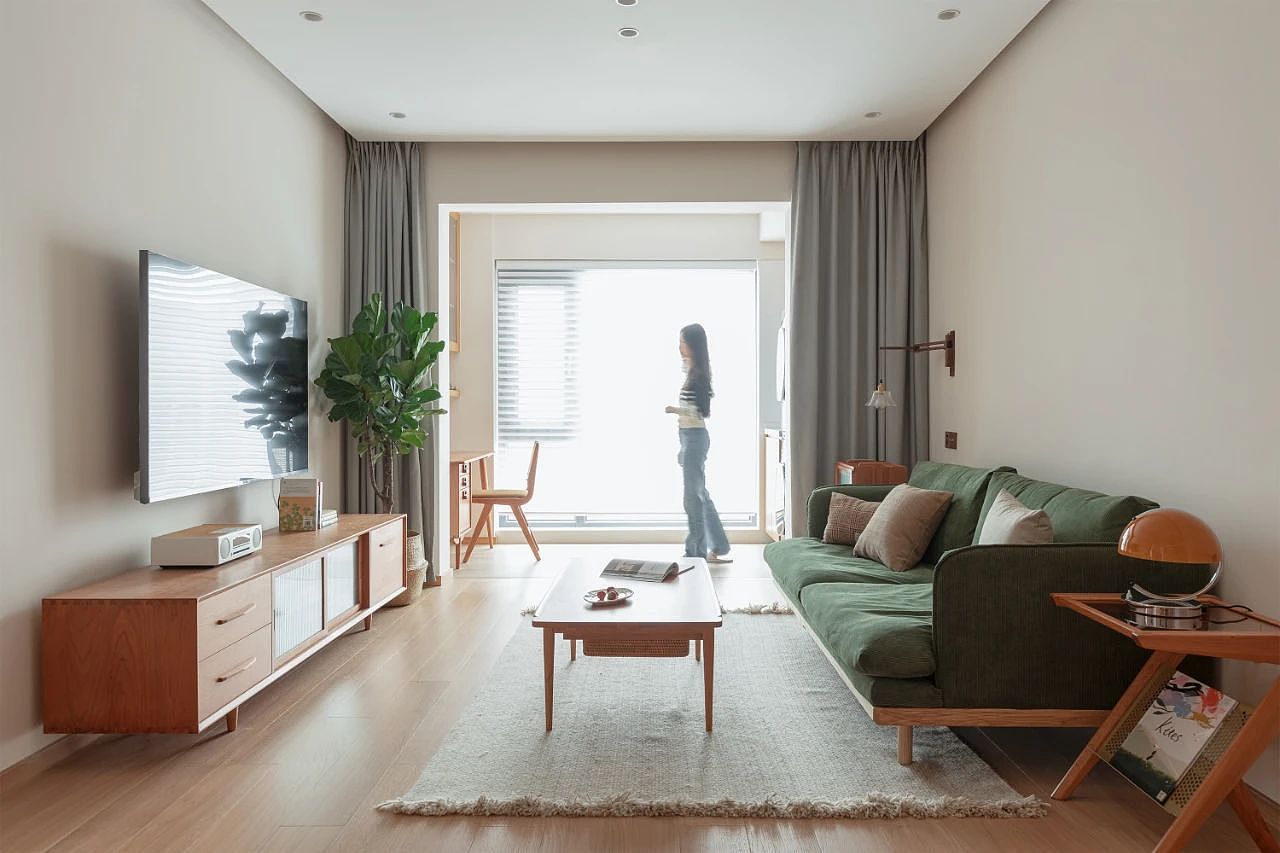 68平客厅阳台打通，冰箱嵌入式设计，全屋森系惬意！（图ZMzUwOTE3NTAw） - 家装设计 - 站酷设计师峰光无限装饰原创素材 - 站酷ZCOOL