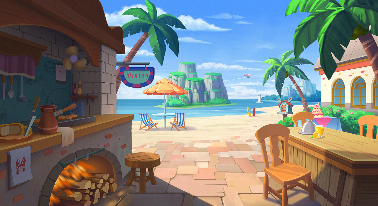 Q版场景 海景餐厅 小镇万圣节