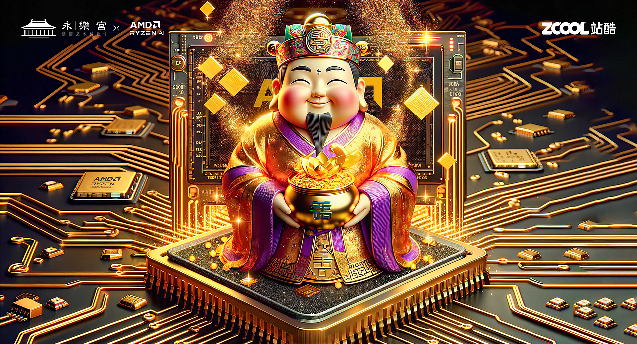 数字仙境：AMD、永乐宫与财神联手AI，共绘科技瑞气！（图ZMzU4NzM5MDcy） - AI作品 - 站酷设计师不耳创意设计原创素材 - 站酷ZCOOL