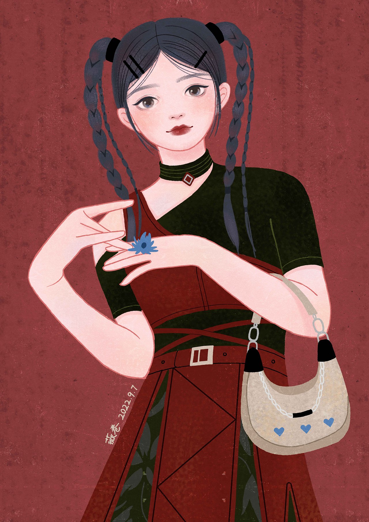 甜酷少女-红黑系列（图ZMzE1NDExMTI4） - 艺术插画 - 站酷设计师薇卷原创素材 - 站酷ZCOOL