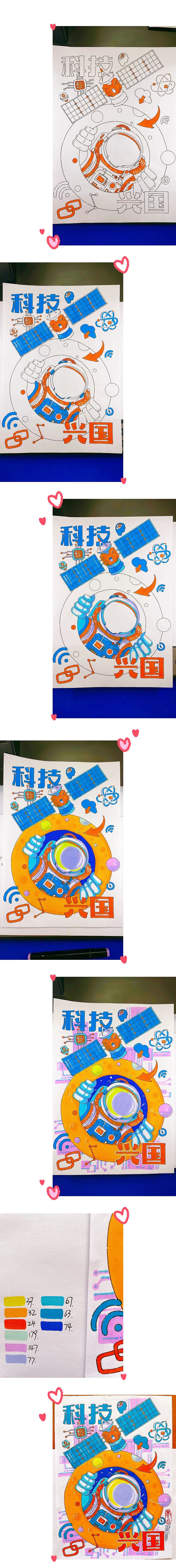 【科技兴国】视觉传达手绘