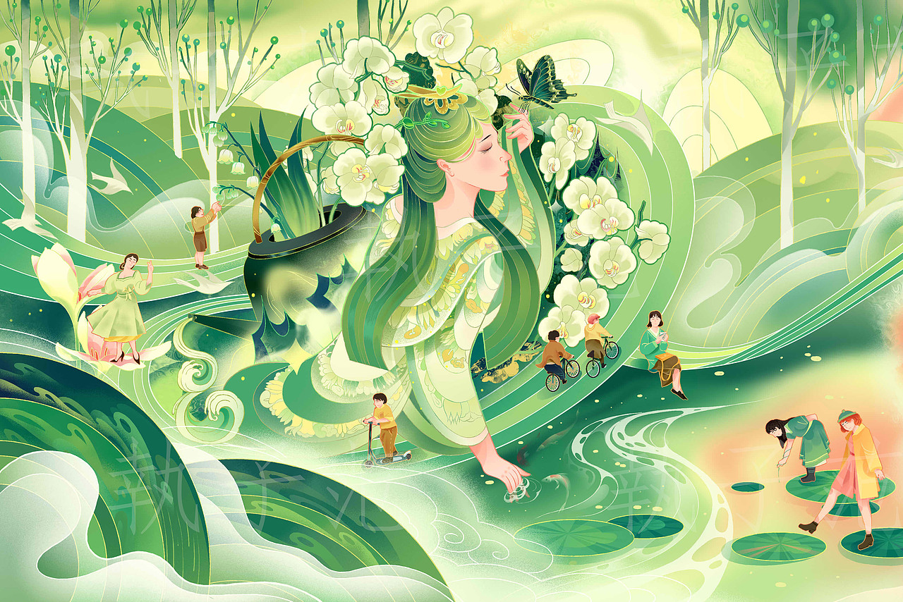 四季女神春夏秋冬品牌插画长图（图ZMzAxMTc4MTIw） - 商业插画 - 站酷设计师執子范原创素材 - 站酷ZCOOL