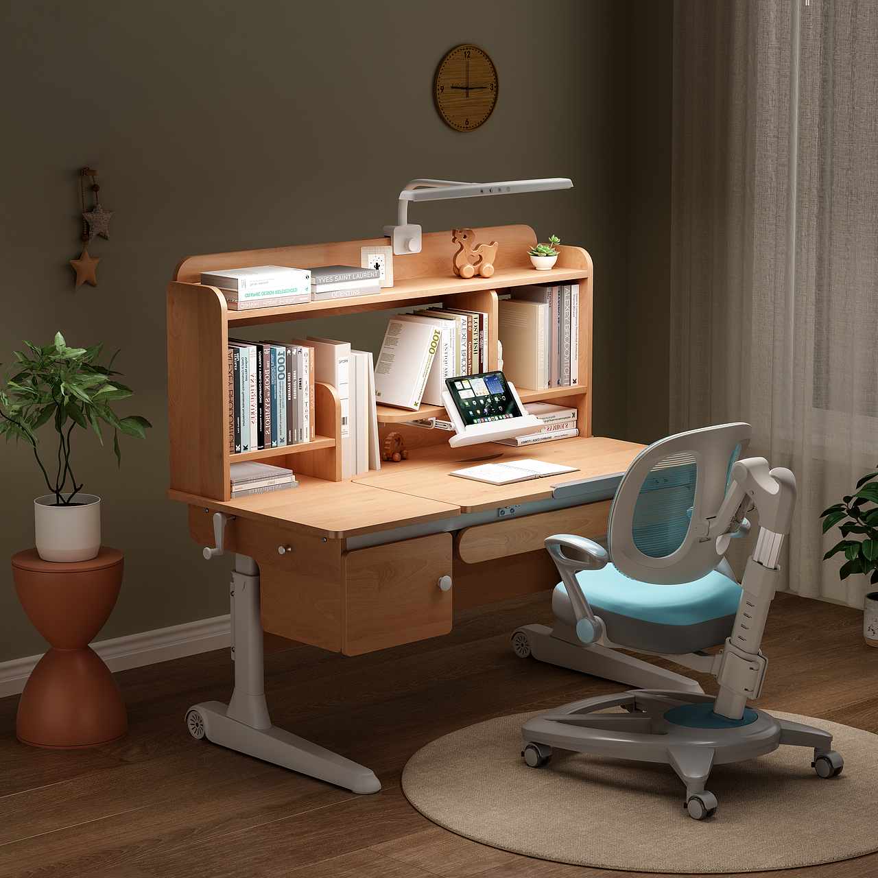 实木儿童桌椅渲染