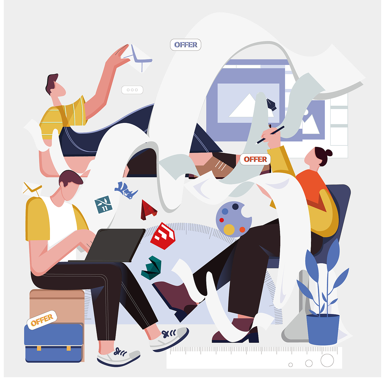 建筑設(shè)計(jì)公司校招插畫(huà)（圖ZMzA5OTU3ODUy） - 圖案 - 站酷設(shè)計(jì)師金呀金多多原創(chuàng)素材 - 站酷ZCOOL