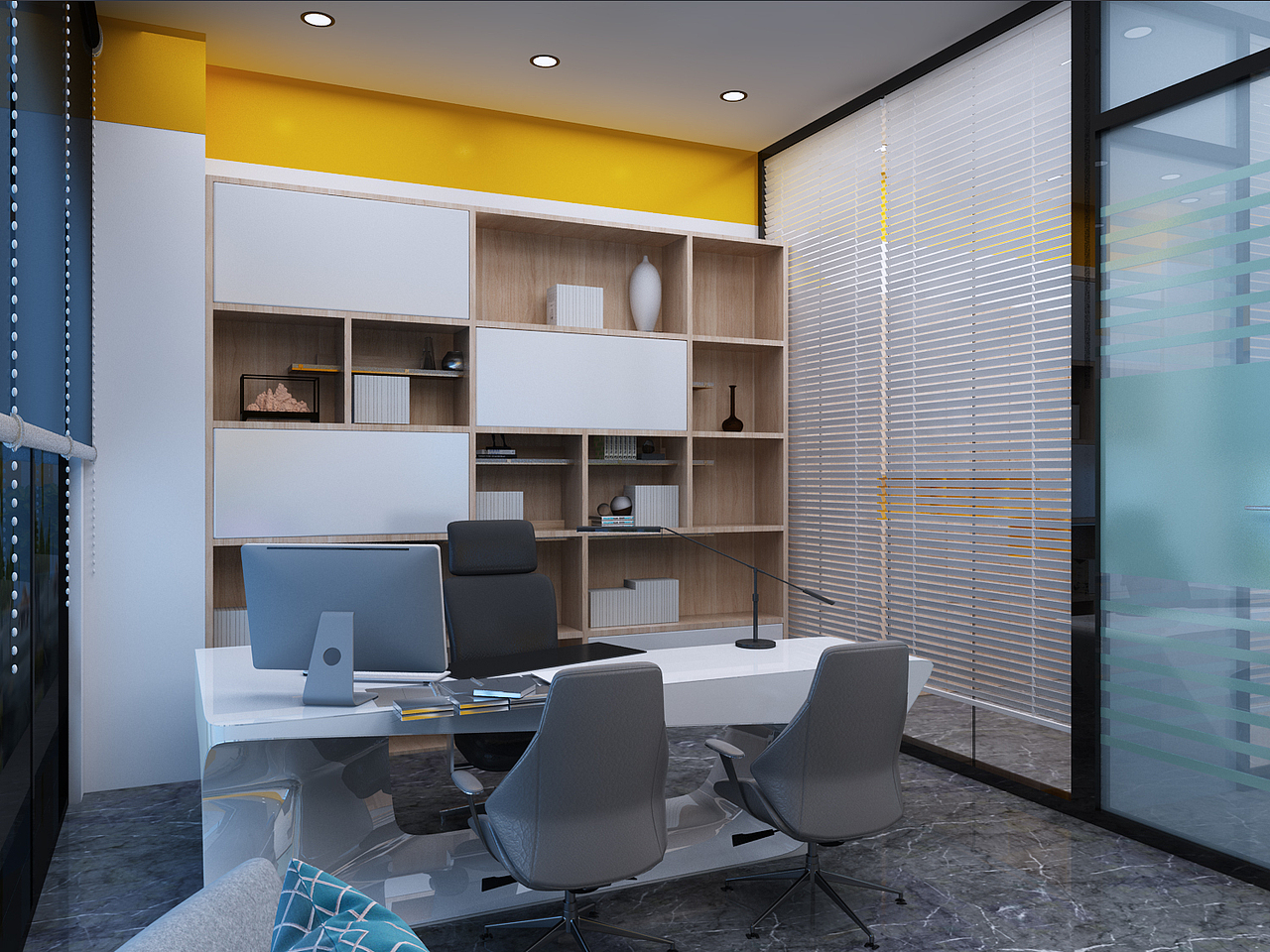 广告店铺设计二层办公区3D效果图