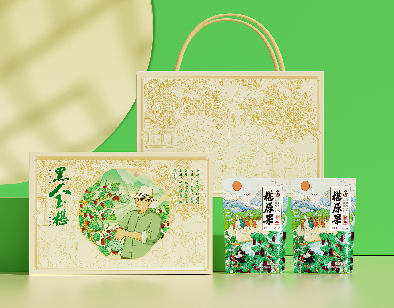 果干桑葚国风插画包装设计