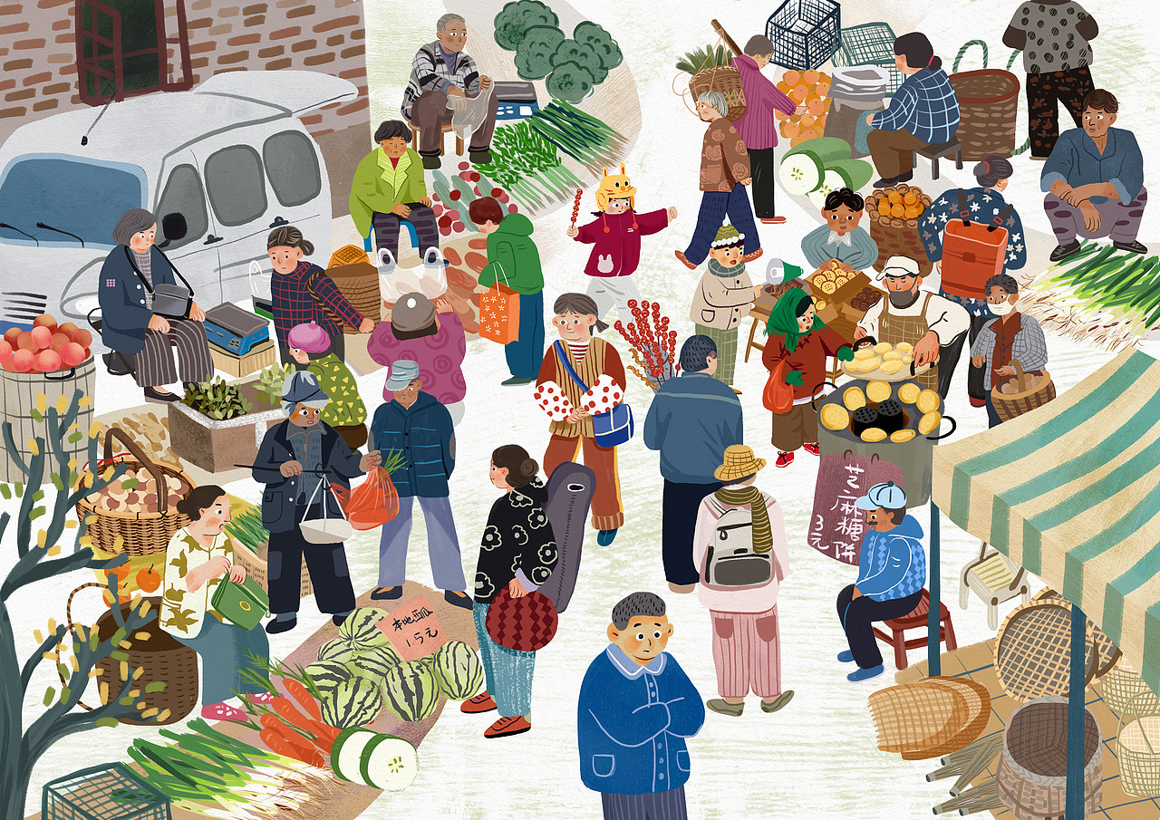 每个农历不同的日子,北方各处的集市就热闹非凡,早市、晚市各处的市民不期而遇,都纷纷为了生活赶赶大集。北方的集市可不像南方的菜市场,摊煎饼的、卖海鲜的、切豆腐的、吆喝羊汤锅包肉的,除了那些老人们亲手种植的蔬菜水果你能买到,辘辘饥肠地去,那可是大肚饱饱地回来,从街头到街尾可以说是各种丰富的北方小吃多种多样,大一点的集市还会卖卖玩具和衣服,临近过年人头攒动,别提多热闹了。