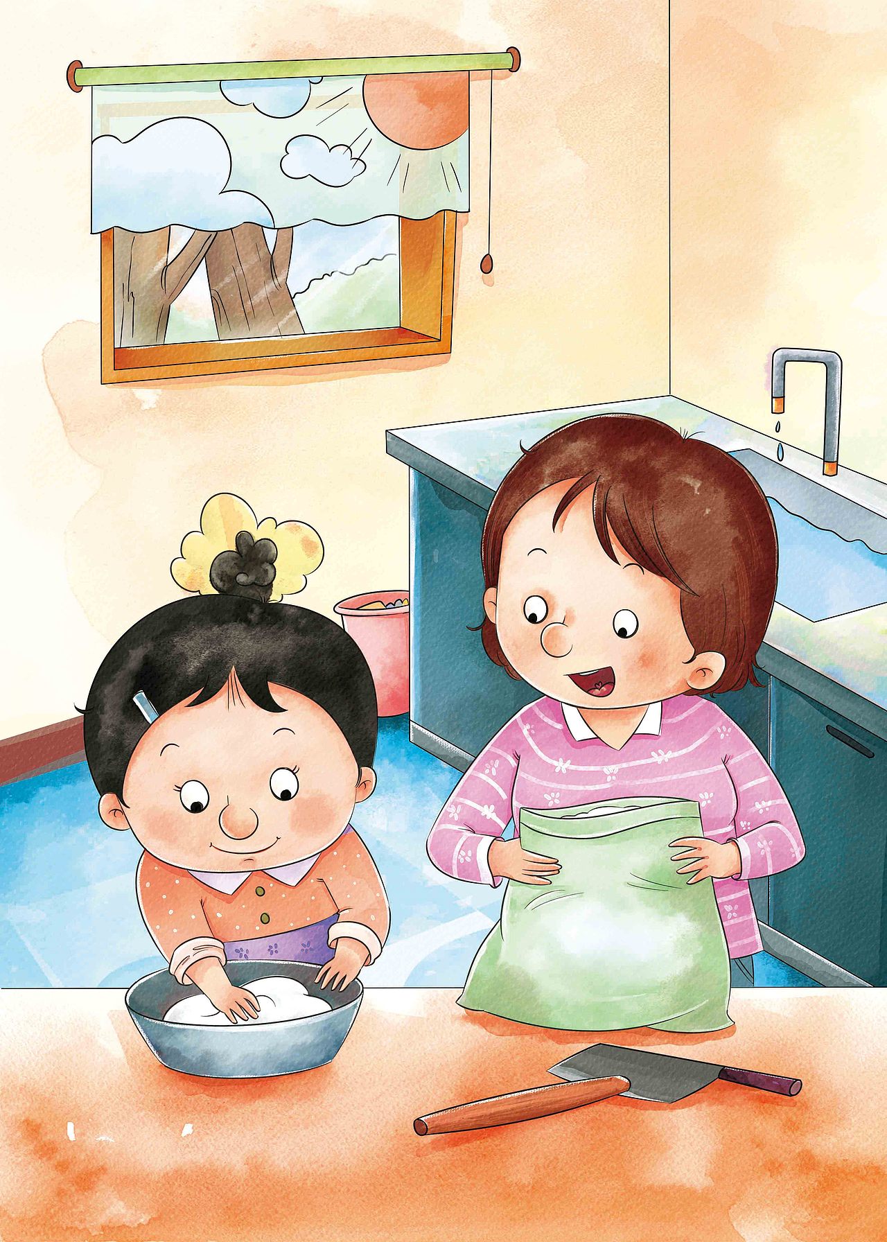 儿童插画上色水彩