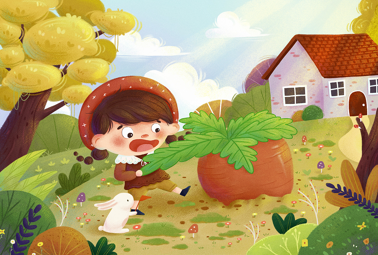 儿童插画《拔萝卜》