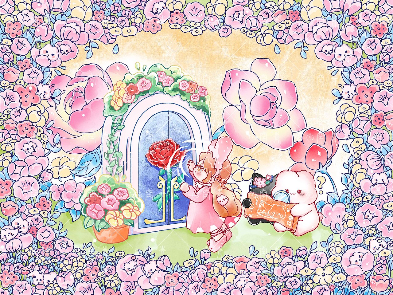 探寻春天的秘密\场景插画