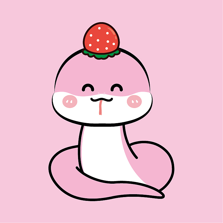 草莓蛇卡通可爱插画手绘图片素材