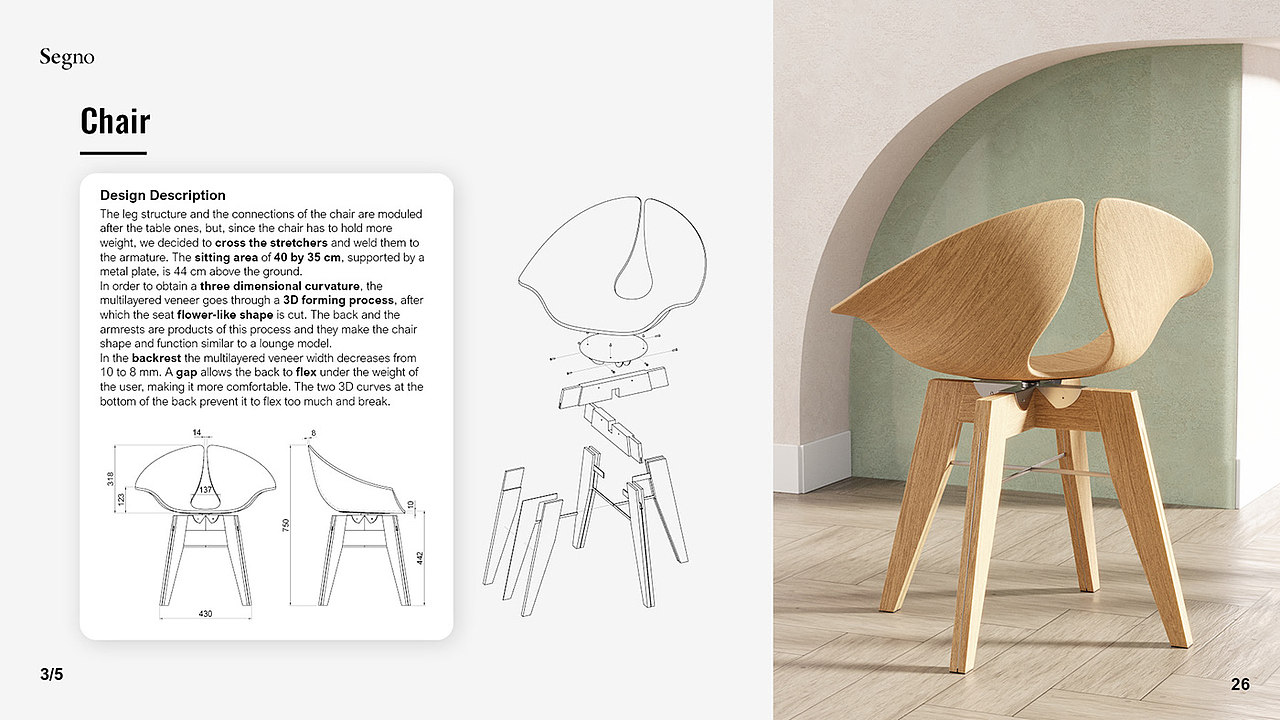 Pallante - 木质座椅 Segno 家具设计 / 产品渲染图