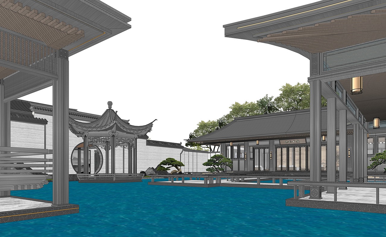 保利书院新中式示范区景观SU模型下载（图ZMzUzOTkzMjU2） - 景观设计 - 站酷设计师素模网原创素材 - 站酷ZCOOL
